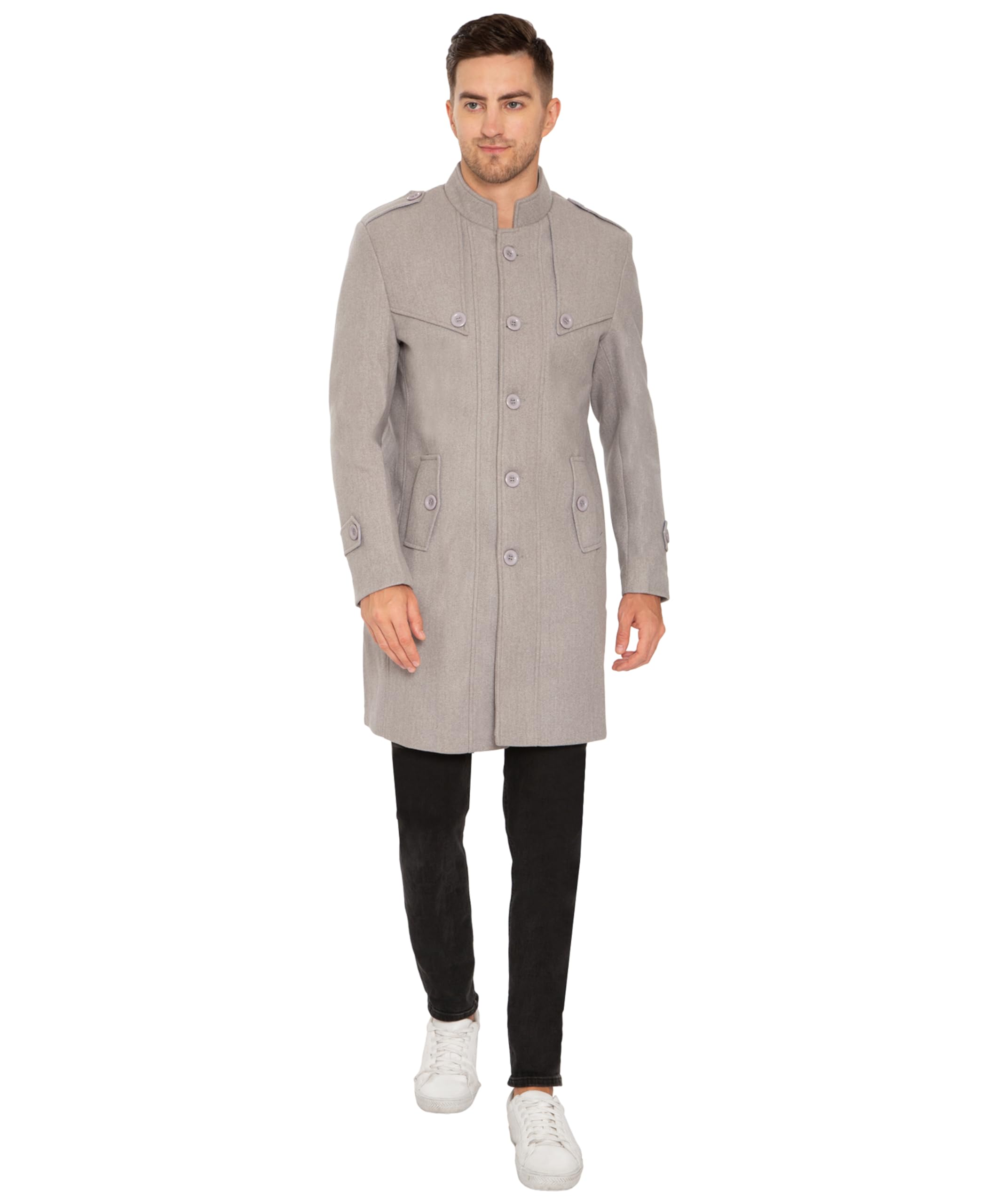 Buy Matelco Men Pure Wool Notched Collar Trench Coat | Winter Long
